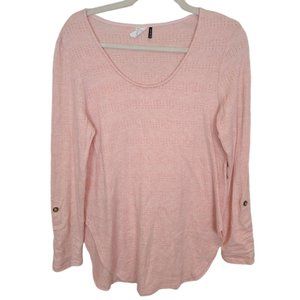 Anthropologie Akemi+Kin Womens XS Pink Perforated Pointelle Long Sleeves Shirt